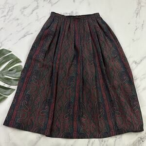 Patrick James Womens Vintage 80s Pleated Midi Skirt Size 12 Red Green Paisley